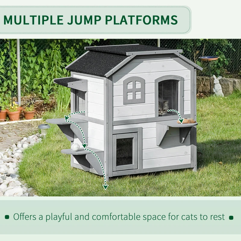 White 2-Storey Wooden Cat Enclosure with Escape Door