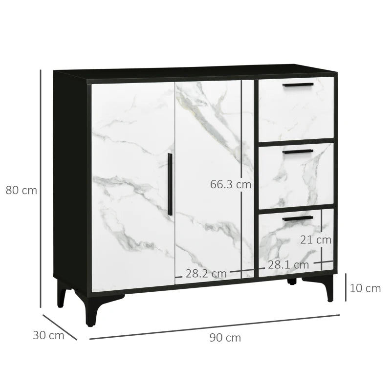 Modern White Marble Sideboard with 2 Doors and 3 Drawers