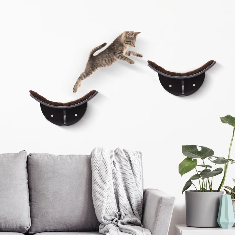 Curved Brown Cat Wall Shelf 41x28x21cm - Kitten Bed & Perch Climber