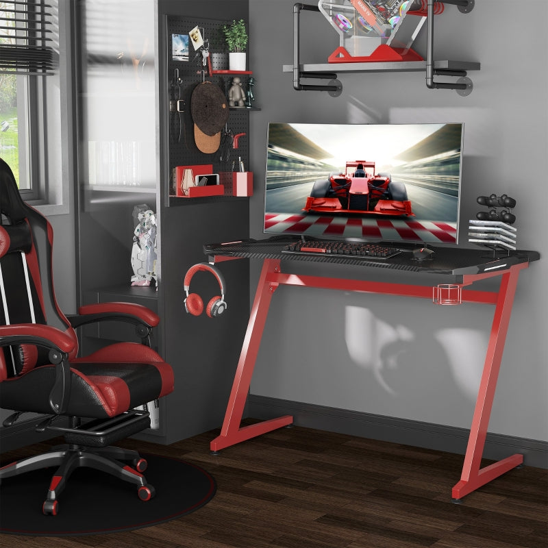 Carbon Fibre Gaming Desk, Black/Red, 122 x 66 cm