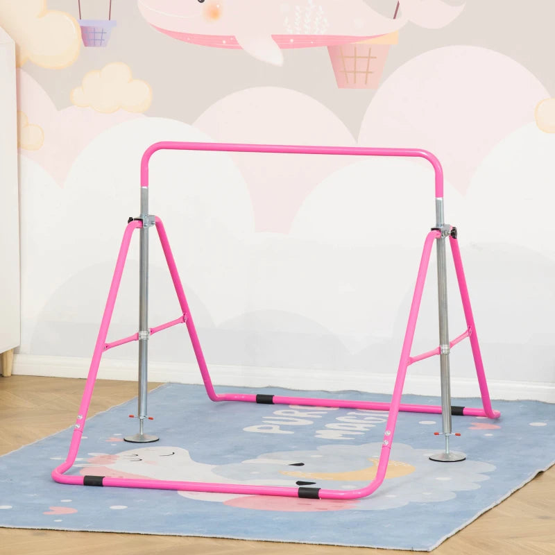 Foldable Pink Kids Gymnastics Training Bar with Adjustable Height