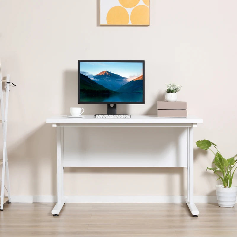 White Home Office Computer Desk with Cable Management, 120x60x75cm