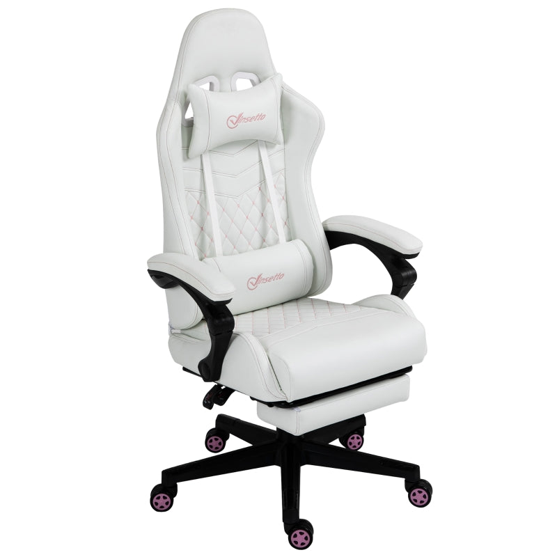 White Racing Gaming Chair with Swivel Wheel & Footrest