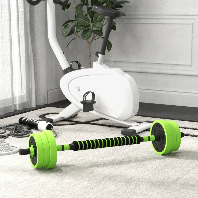 20kg Green Adjustable Weight Dumbbells Set with Barbell, Kettlebell & Push Up Stand