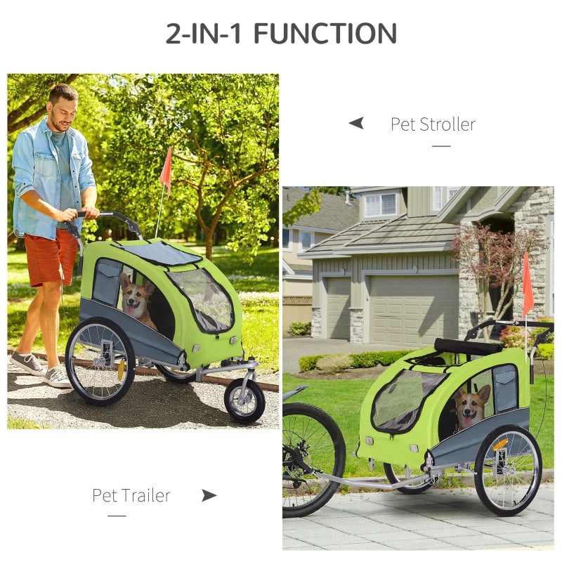 Green Dog Bike Trailer with 360° Rotatable Wheels