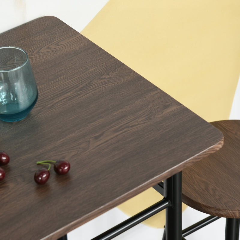 Black and Oak Bar Table Set with Footrest and Storage Shelf