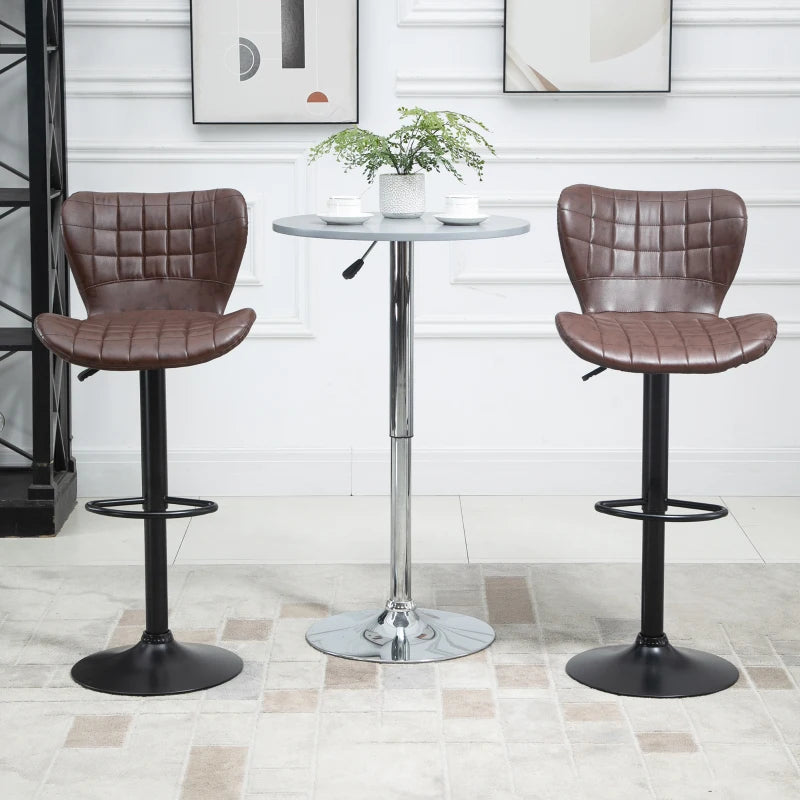 Brown Swivel Bar Stools Set of 2 - Adjustable Height, PU Leather, Backrest & Footrest