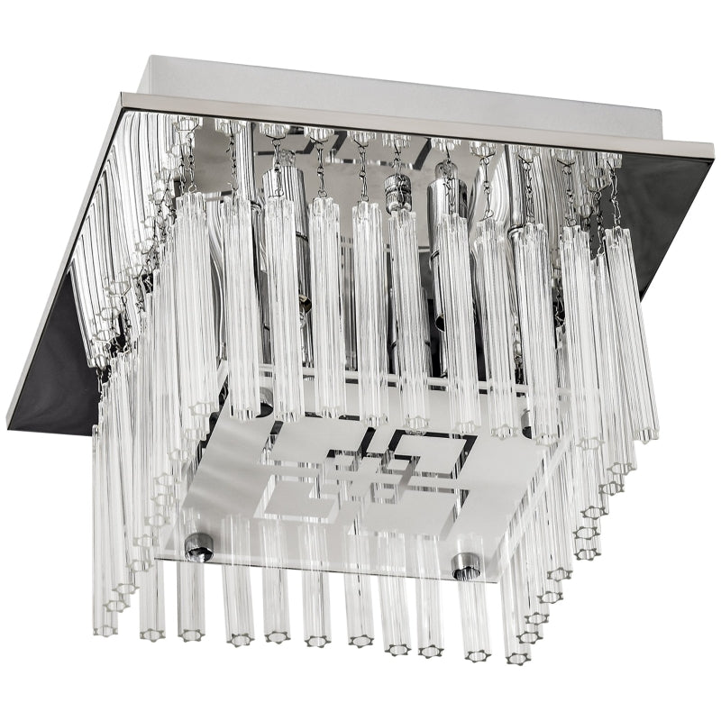 Crystal Raindrop Flush Mount Ceiling Light, Square Pendant Lamp, Silver, 32x20 cm