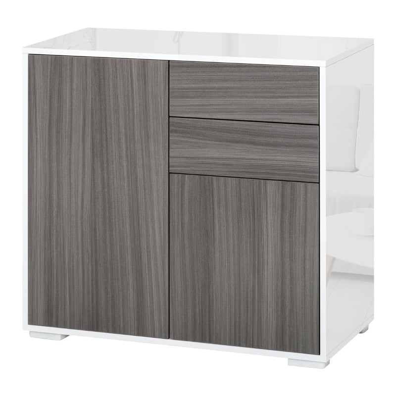 Grey High Gloss Sideboard with Push-Open Design and 2 Drawers