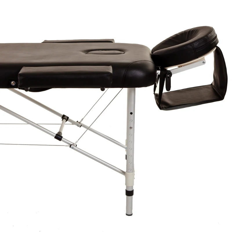 Black Portable 3-Section Aluminium Massage Table with Adjustable Headrest and Arm Support