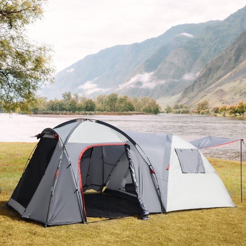 5-Person Blue Tunnel Camping Tent with 4 Doors and Mesh Windows