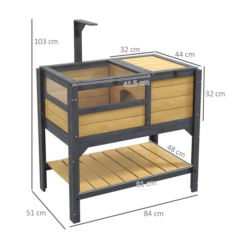 Wooden Tortoise Habitat with Shelter, Run, Shelf, Lamp Holder, Tray - Natural Wood