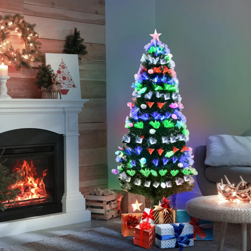 6FT Green Pre-Lit Christmas Tree with Fibre Optic Baubles and LED Lights