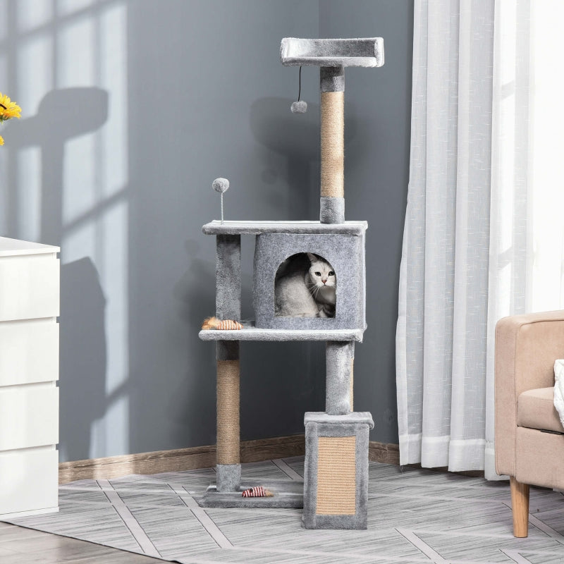 Grey Cat Tree Tower with Jute Scratching Post