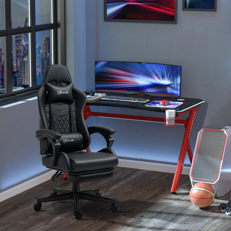 Black Racing Gaming Chair with Swivel Wheel & Footrest