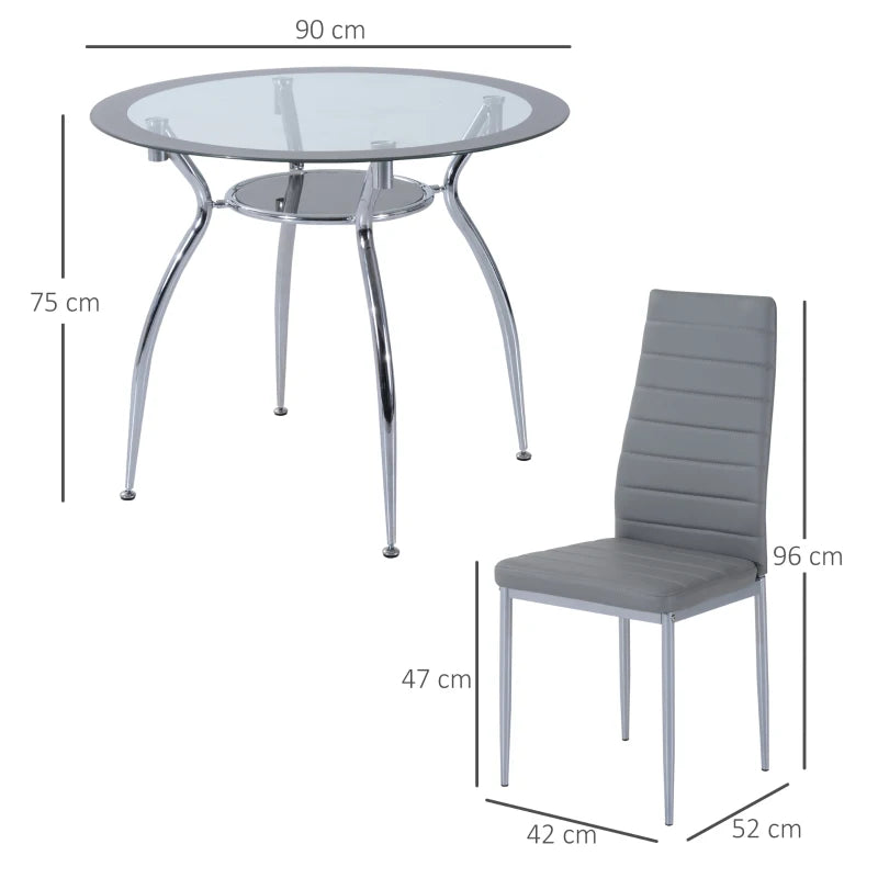 Grey 5-Piece Dining Set with Padded Chairs and Glass-Top Table