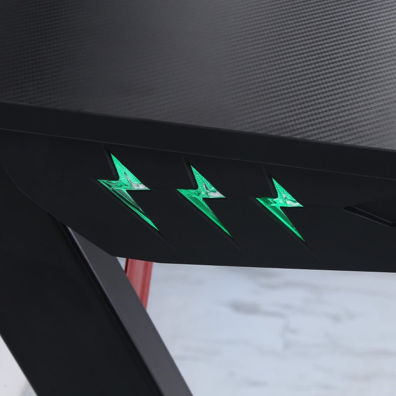 Black LED Gaming Desk with Z-Shaped Design and Storage Features