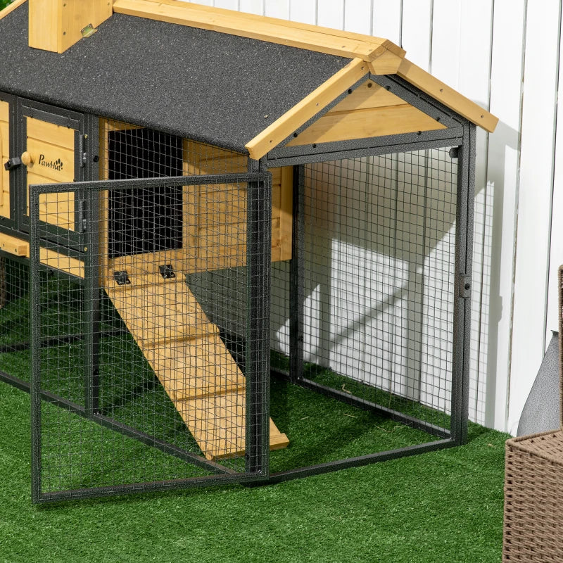 Outdoor Rabbit Hutch with Run and Asphalt Roof, 120 x 55.5 x 80cm, Grey