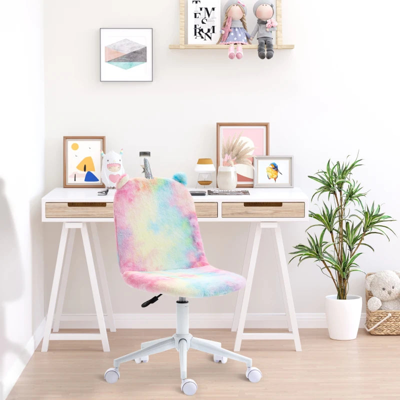 Rainbow Fluffy Unicorn Desk Chair with Swivel Wheel