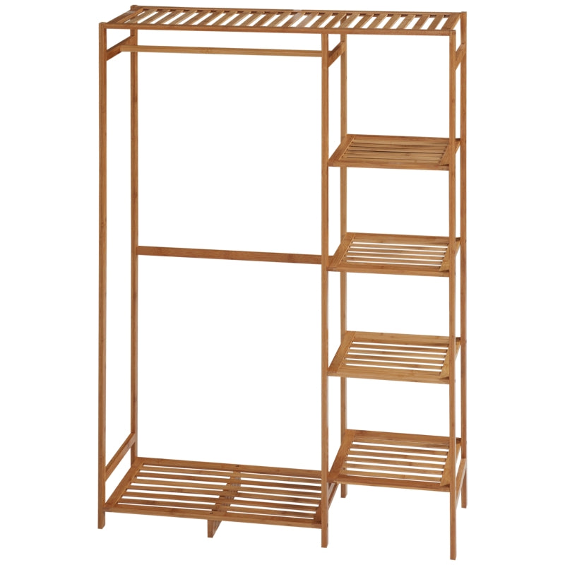 Bamboo Garment Rack with 6-Tier Storage Shelf - Natural Wood Color