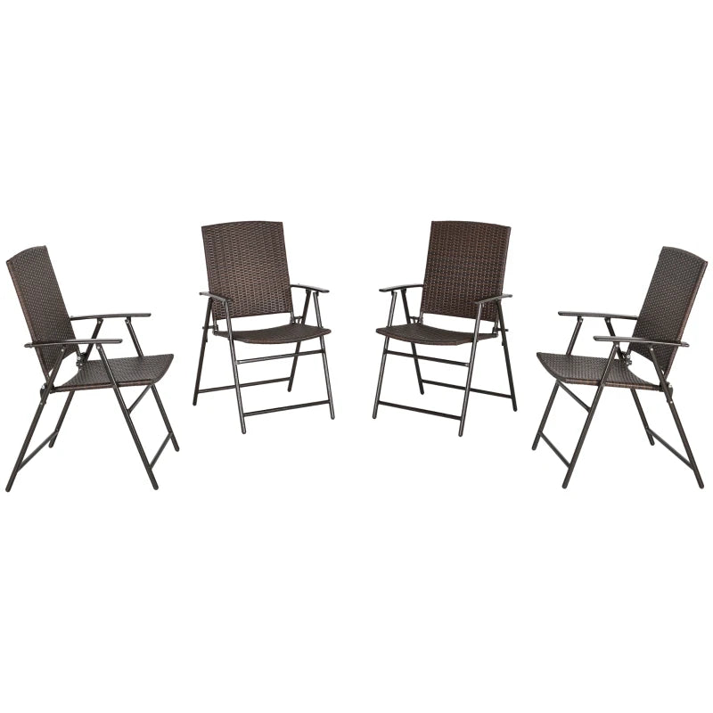 Brown Folding Rattan Seat Chairs Set of 4