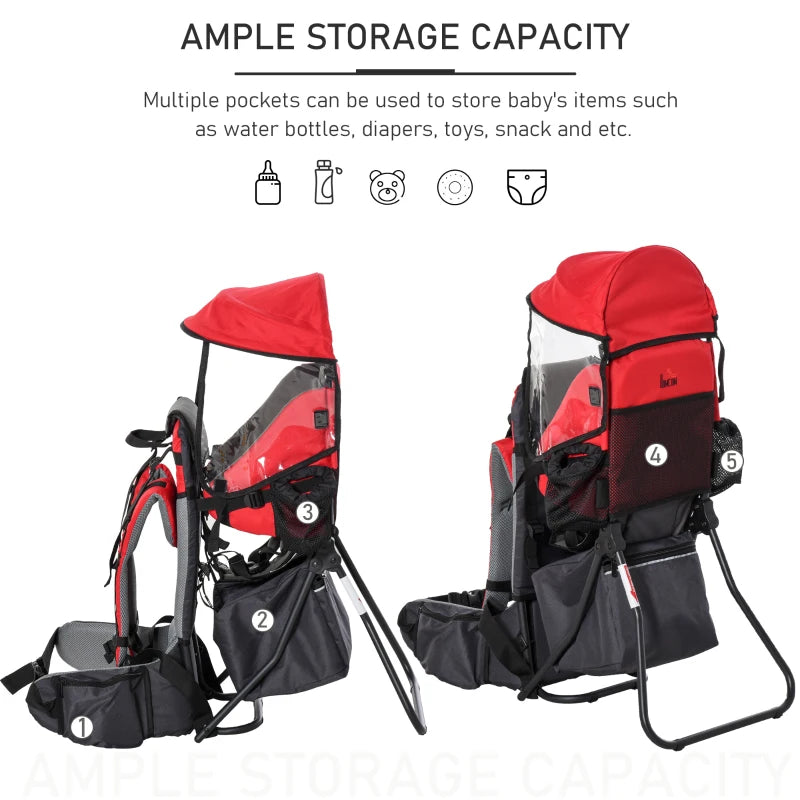 Red Baby Hiking Backpack Carrier with Hip Seat & Rain Cover