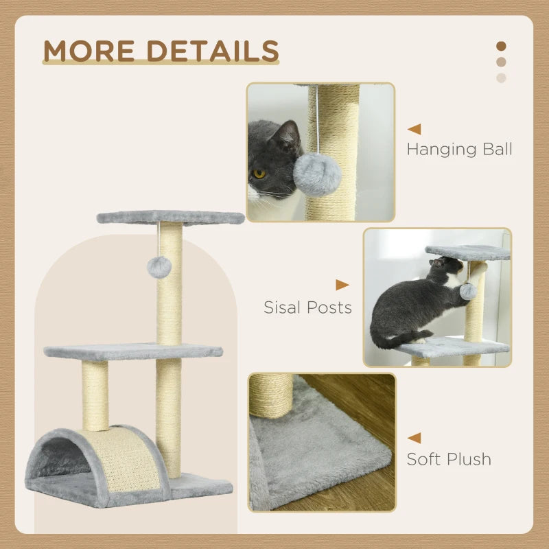 72cm Cat Tree with Scratching Post & Pad - Light Grey