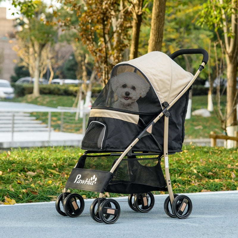 Khaki Pet Stroller for Small Dogs with Rain Cover