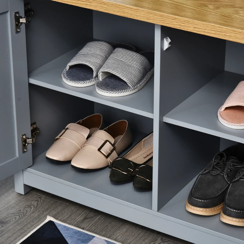 Grey Shoe Cabinet with 2 Doors and Shelf - Entryway Storage Organizer