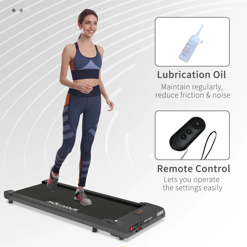 Compact Black Under Desk Treadmill with Remote Control and LED Display