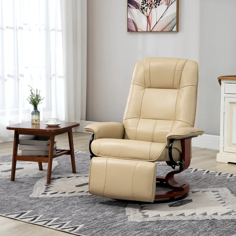 Cream Faux Leather Reclining Armchair with Footrest