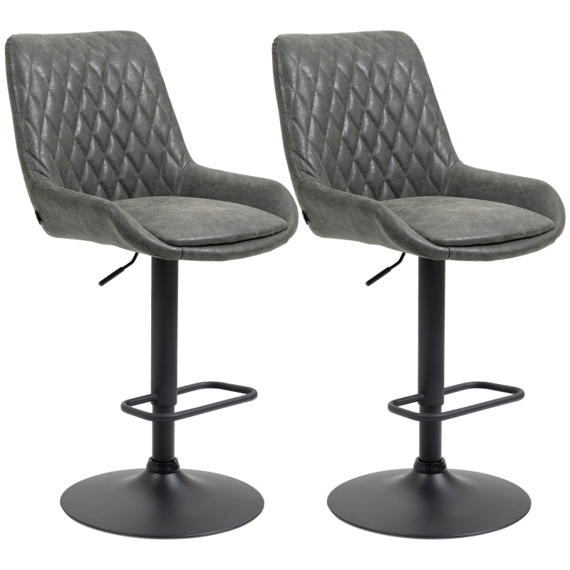 Dark Grey Adjustable Retro Bar Stools Set of 2 with Swivel Seat