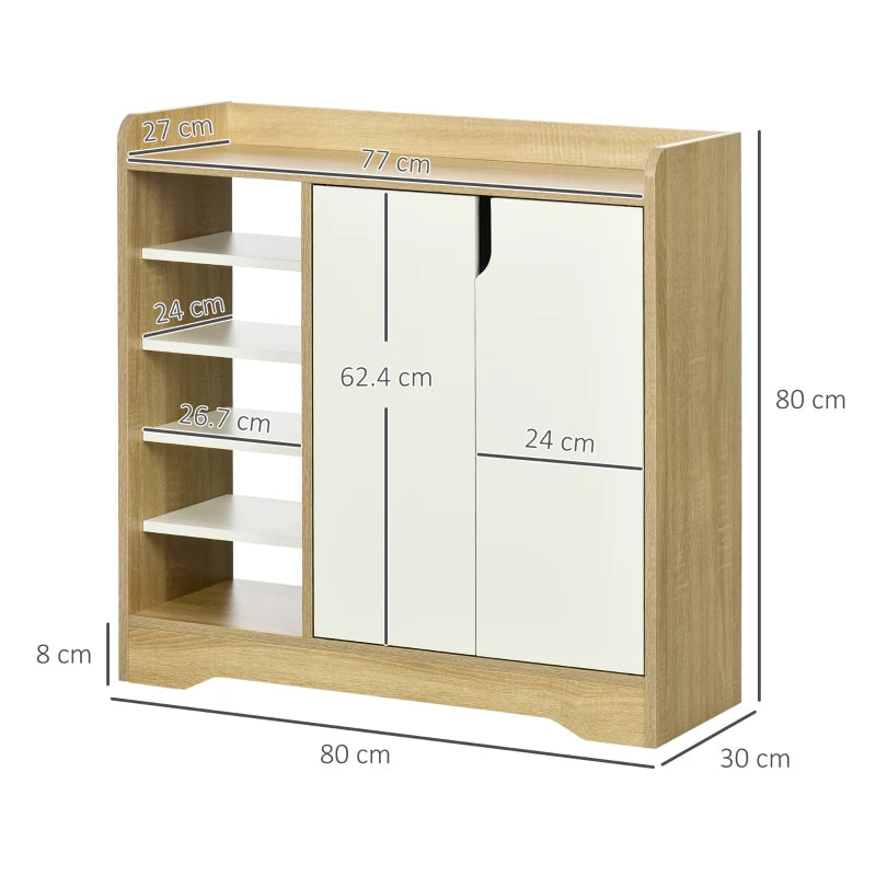 Double Door Shoe Storage Organizer - Natural & White, 13 Pair Capacity