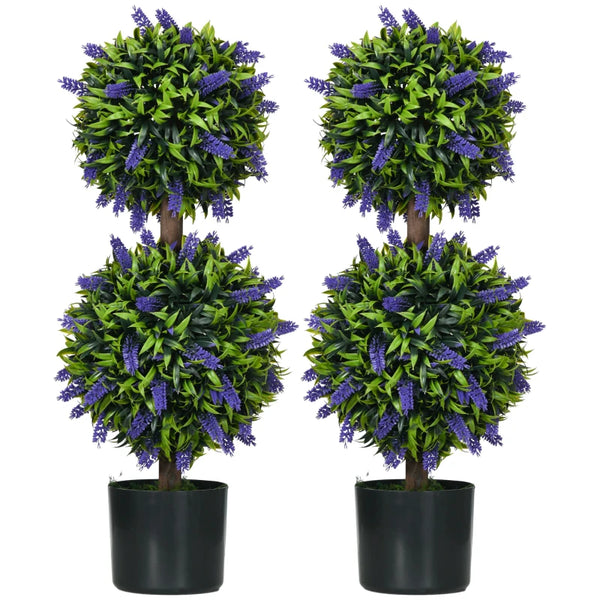 Set of 2 Lavender Flower Ball Trees with Pot, Indoor Outdoor Decor, 70cm