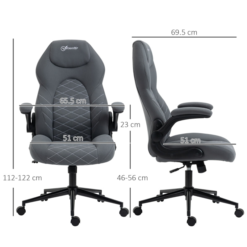 Dark Grey Home Office Desk Chair with Armrests, Swivel Seat & Tilt Function