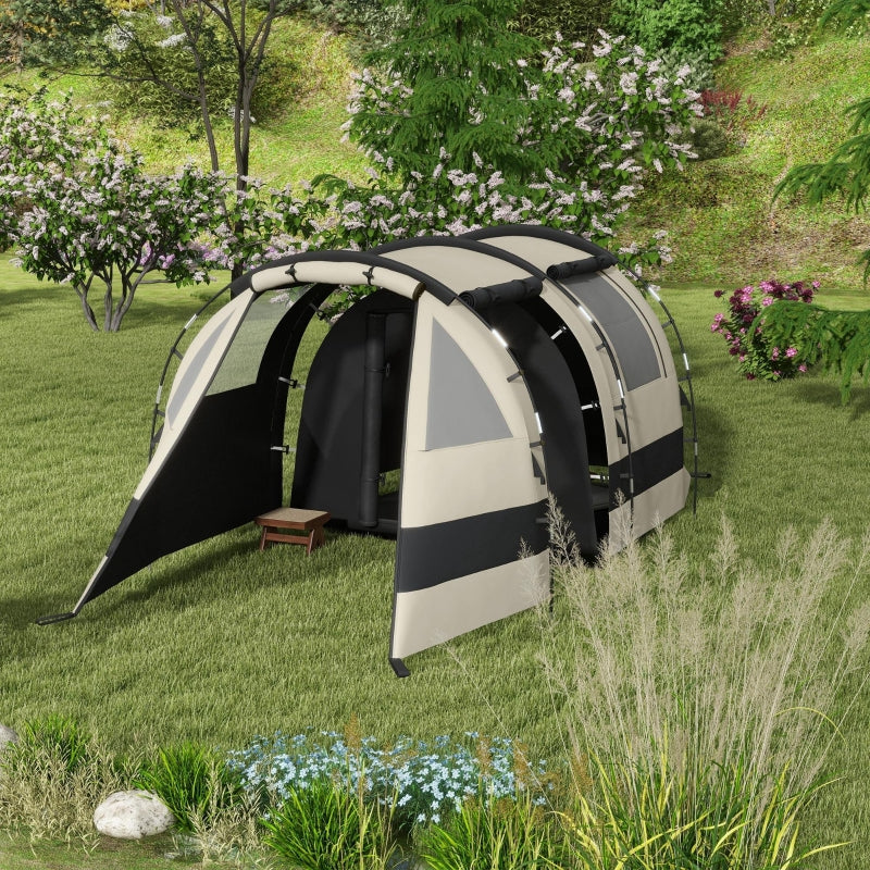 4-Person Double-Room Blackout Camping Tent Set - Khaki