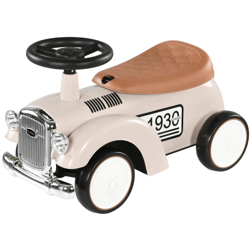 Cream Toddler Ride-On Slider with Storage & Horn, 12-36 Months