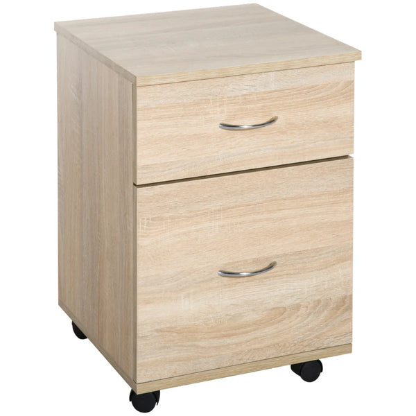 Oak 2-Drawer Mobile Filing Cabinet for Home Office