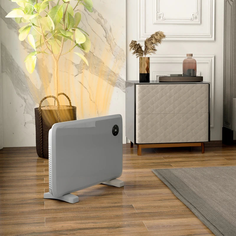 Grey Electric Convector Heater - Adjustable Thermostat, Timer