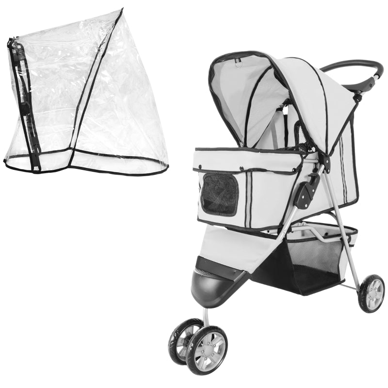 Grey Pet Stroller with Cover for Small Dogs, Folding Cat Pram