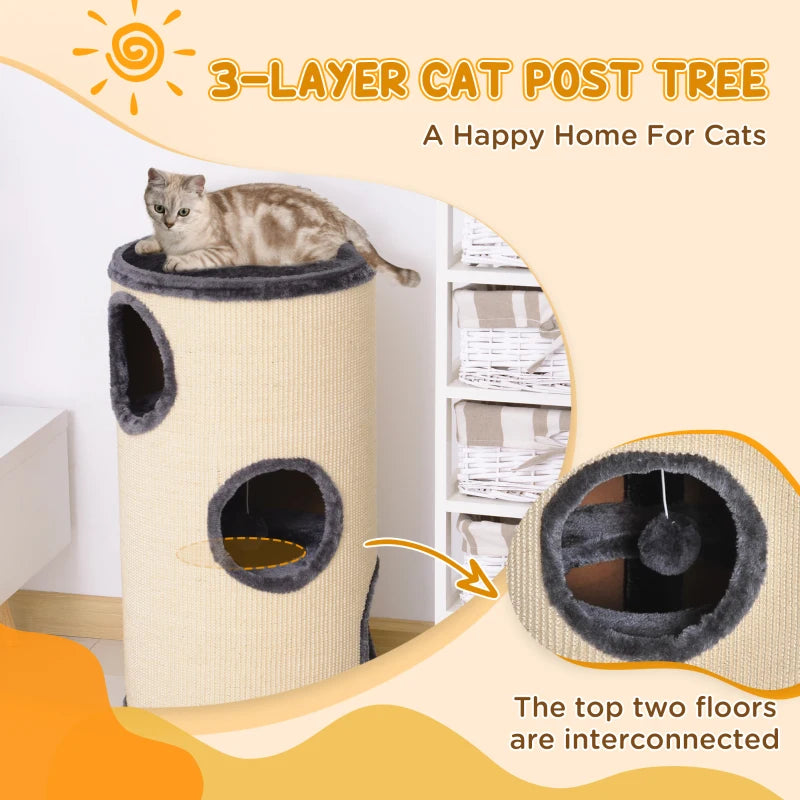 Cat Scratching Barrel Tower - 70cm Height, Sisal Activity Center, Indoor Cat Climber