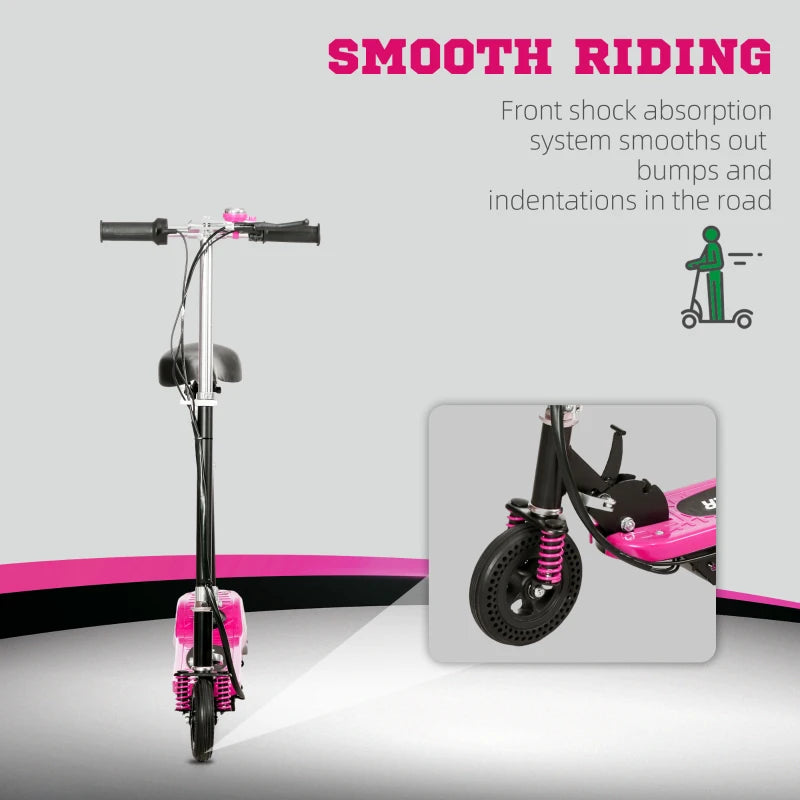 Pink Folding Electric Scooter with Warning Bell - 15km/h Speed, Ages 4-14