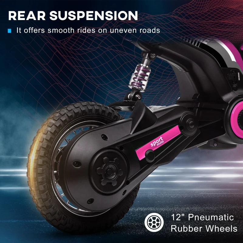 Pink Electric Motorbike with Music & Horn, 12" Tyres, 16km/h Speed