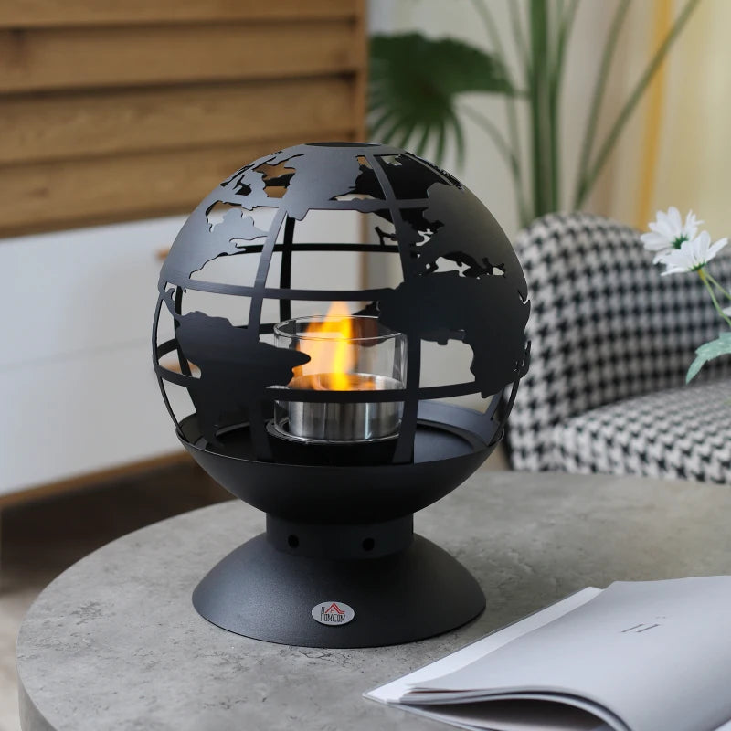 Black Globe Tabletop Bioethanol Fireplace with Lid