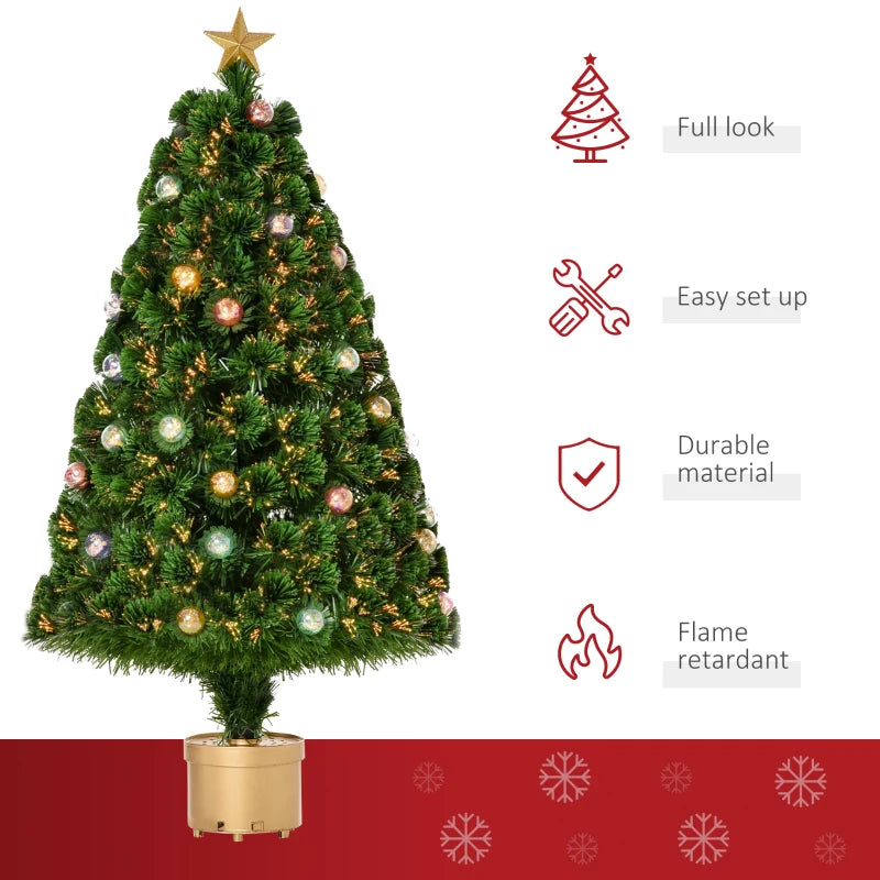 4FT Green Pre-lit Christmas Tree with Fibre Optics and Baubles