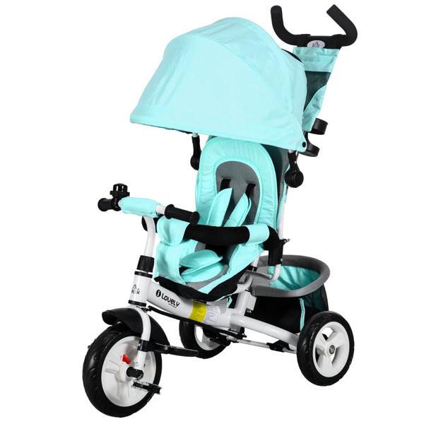 Green 6-in-1 Kids Trike with Push Handle & Canopy