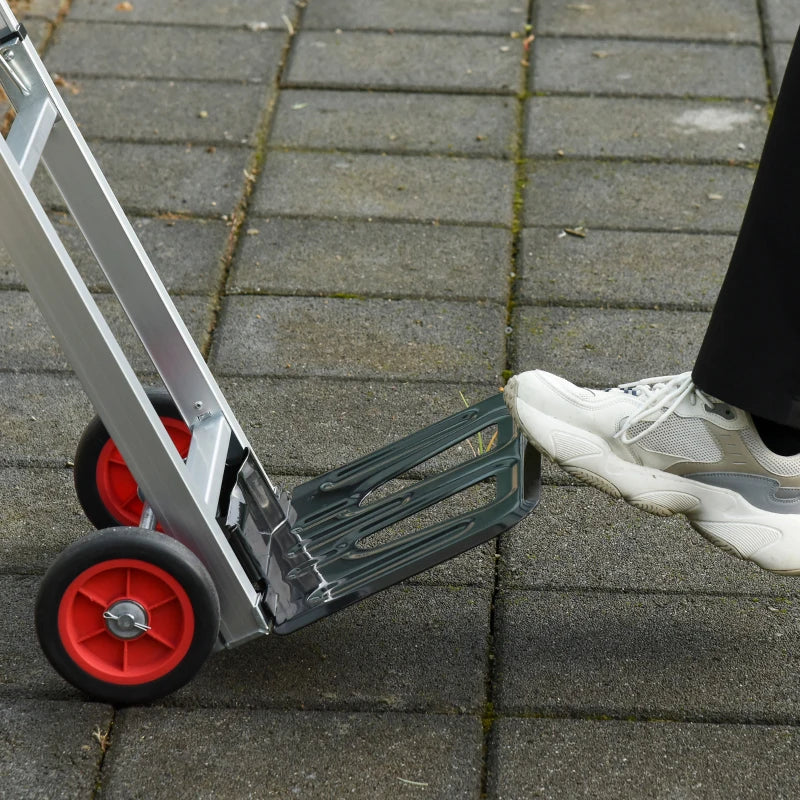 Aluminium Folding Sack Truck with Telescoping Handles, Trolley on Wheels - 90kg Capacity (Silver)