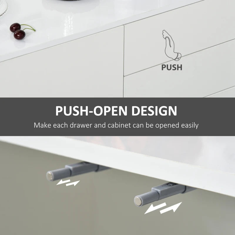 White High Gloss Sideboard with Push-Open Design and 2 Drawers