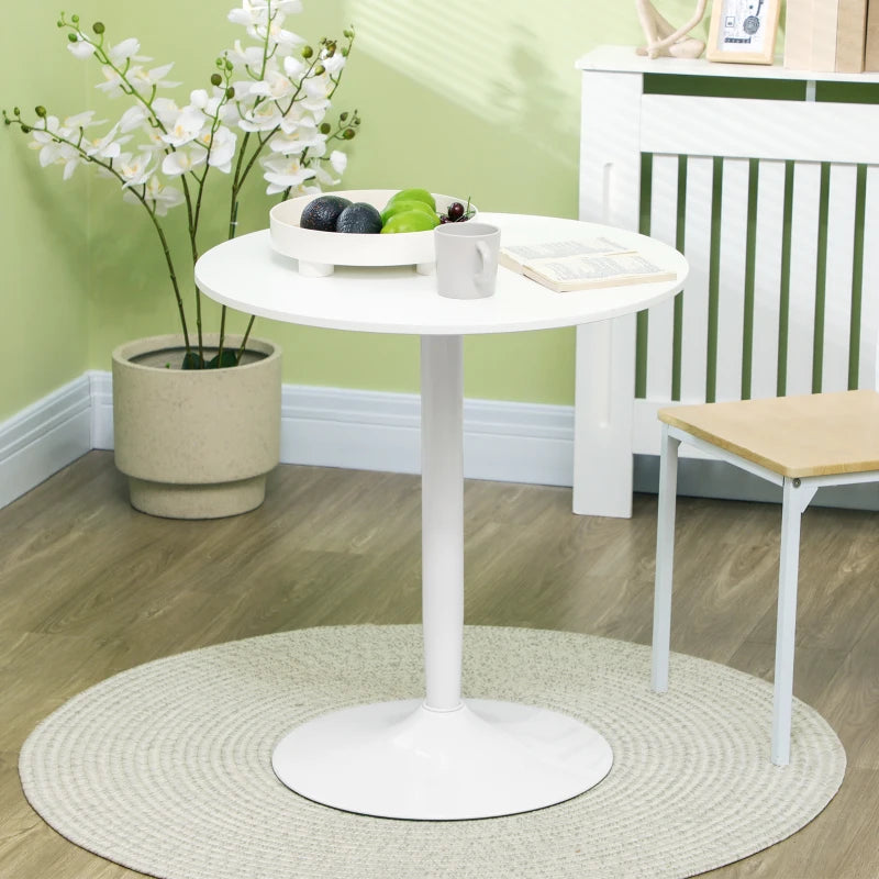 White Round Dining Table with Steel Base - Modern Small Dining Room Table