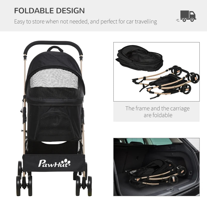 Black 3-in-1 Detachable Pet Stroller for Extra Small and Small Dogs